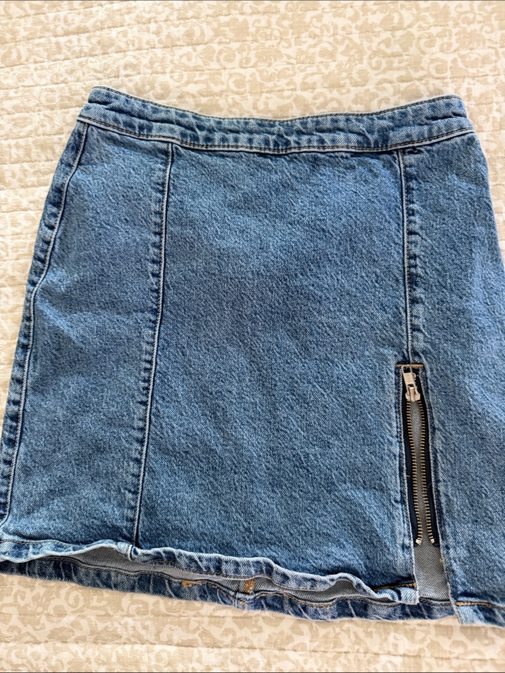 We The Free Blue Denim Mini Skirt with Side Zip